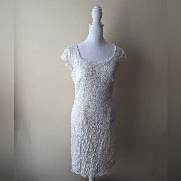 White Lace Dress Cap Sleeve Scoop Neck Medium - Picture 1 of 11